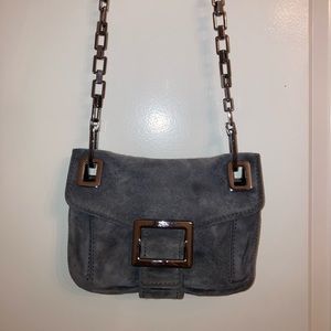 Roger Vivier Grey Suede Chain-Link Crossbody Bag